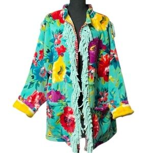 Pioneer Woman Upcycled Blanket Jacket  Fringe Western